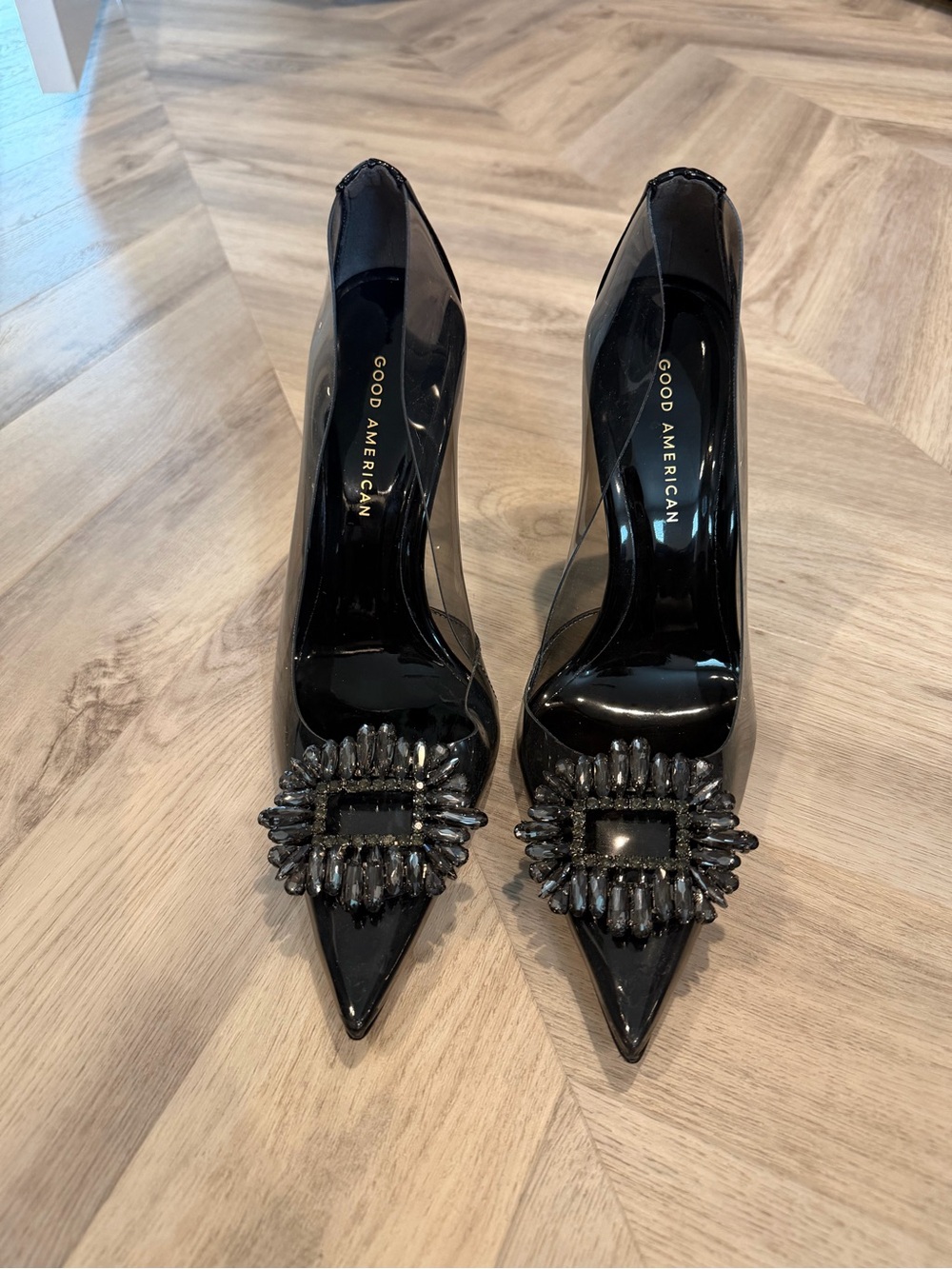 Good American Cinder-F*cking-Rella Crystal Clear Pumps